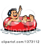 Poster, Art Print Of Happy Boy Floating In An Inner Tube