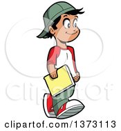 Poster, Art Print Of Happy Casual Hispanic Boy Walking And Carrying A Book