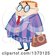 Clipart Of A Short Chubby Red Haired White Nerdy Businessman Holding A Briefcase Royalty Free Vector Illustration by Clip Art Mascots