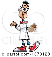 Clipart Of A Male Genius Scientist Holding A Clipboard Royalty Free Vector Illustration