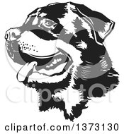 Poster, Art Print Of Black And White Panting Rottweiler Dog Face