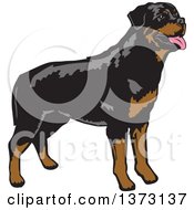 Clipart Of A Standing Alert Rottweiler Dog Royalty Free Vector Illustration by David Rey