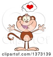 Poster, Art Print Of Happy Monkey Mascot With A Heart And Open Arms