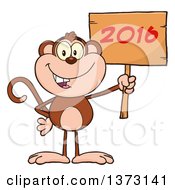 Poster, Art Print Of Happy Monkey Mascot Holding A Wooden New Year 2016 Sign