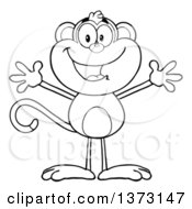 Poster, Art Print Of Black And White Happy Monkey Mascot With Open Arms
