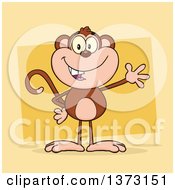 Poster, Art Print Of Happy Monkey Mascot Waving Over Yellow