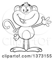 Poster, Art Print Of Black And White Happy Monkey Mascot Waving