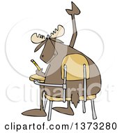 Poster, Art Print Of Cartoon Student Moose With A Question Raising A Hoof At A Desk