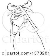 Clipart Of A Cartoon Black And White Scared Moose Covering His Face Royalty Free Vector Illustration