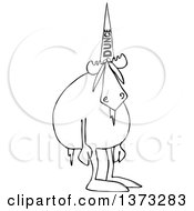 Clipart Of A Cartoon Black And White Moose Wearing A Dunce Hat Royalty Free Vector Illustration