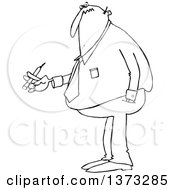 Poster, Art Print Of Cartoon Black And White Chubby Business Man Smoking A Cigarette