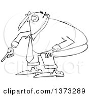Clipart Of A Cartoon Black And White Angry Business Man Yelling And Pointing At The Ground Royalty Free Vector Illustration