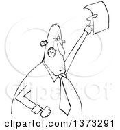 Poster, Art Print Of Cartoon Black And White Angry Business Man Shouting And Holding Up A Document