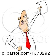Cartoon Angry White Business Man Shouting And Holding Up A Document