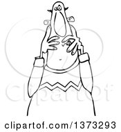 Clipart Of A Black And White Cartoon Scared Man Covering His Face Royalty Free Vector Illustration