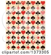 Poster, Art Print Of Grungy Background Of Black And Red Playing Card Suit Icons Over Beige