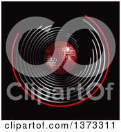Clipart Of A 3d Red Disco Ball In Circles On Black Royalty Free Vector Illustration