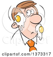 Cartoon Clipart Of A Foolish And Embarassed White Businessman With Egg On His Face Royalty Free Vector Illustration by Johnny Sajem