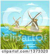 Creek Or Stream With Windmills