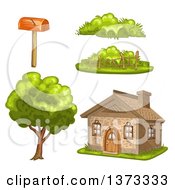 Poster, Art Print Of Cottage House With Plants And A Mailbox