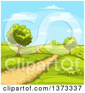 Clipart Of A Dirt Road In A Hilly Country Landscape Royalty Free Vector Illustration by merlinul
