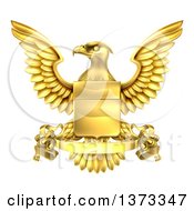 Poster, Art Print Of Golden Heraldic Coat Of Arms Eagle With A Shield And Banner Scroll