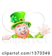 Poster, Art Print Of Cartoon Happy St Patricks Day Leprechaun Waving Over A Sign