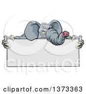 Poster, Art Print Of Clawed Elephant Monster Mascot Holding A Blank Sign