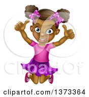 Cartoon Happy Excited Black Girl Jumping And Giving Two Thumbs Up