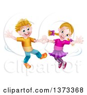 Poster, Art Print Of Happy White Boy And Girl Dancing