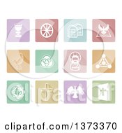 Poster, Art Print Of White Christian Icons On Pastel Colorful Tiles With Shadows