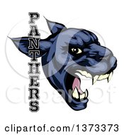 Poster, Art Print Of Tough Roaring Black Panther Mascot Head With Text