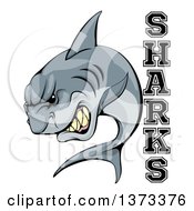 Poster, Art Print Of Vicious Shark Mascot Attacking With Text