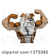 Poster, Art Print Of Muscular Bulldog Man Mascot Flexing From The Waist Up