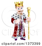 Poster, Art Print Of Brunette White King Holding A Scepter And Pointing To The Right