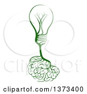 Green Light Bulb Tree With Roots In The Shape Of A Brain