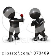 Poster, Art Print Of 3d Black Man Giving A Woman A Rose As She Gestures A Heart On A White Background