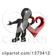 Poster, Art Print Of 3d Black Man Presenting And Leaning Against A Love Heart On A White Background