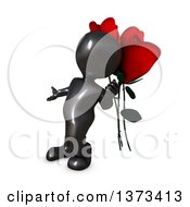 Poster, Art Print Of 3d Black Man Leaning Against Giant Roses On A White Background