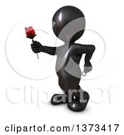 3d Black Man Holding An Engagement Ring And Rose On A White Background