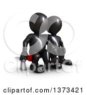 Poster, Art Print Of 3d Black Man Holding A Rose And Sitting Next To His Love On A White Background