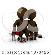 Poster, Art Print Of 3d Brown Man Holding A Rose And Sitting Next To His Love On A White Background