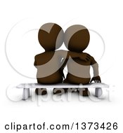 Poster, Art Print Of Rear View Of A 3d Brown Couple Sitting On A Bench On A White Background