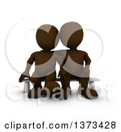 Poster, Art Print Of 3d Brown Couple Sitting On A Bench On A White Background