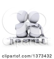 Poster, Art Print Of Rear View Of A 3d White Couple Sitting On A Bench On A White Background
