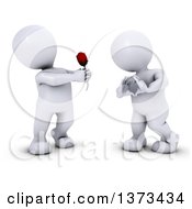 Poster, Art Print Of 3d White Man Giving A Woman A Rose As She Gestures A Heart On A White Background