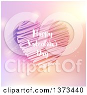 Clipart Of A Happy Valentines Day Greeting Over A Scribble Heart With Flares Royalty Free Vector Illustration