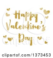 Poster, Art Print Of Happy Valentines Day Greeting And Hearts In Gold Glitter Over White