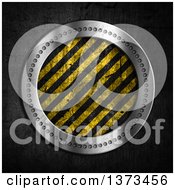 3d Riveted Silver Round Frame With Grungy Hazard Stripes