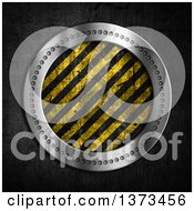 Clipart Of A 3d Riveted Silver Round Frame With Grungy Hazard Stripes Royalty Free Illustration by KJ Pargeter